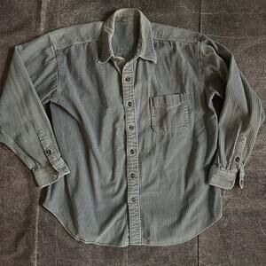 Men's Vintage 90's Pastel Blue Button Up Corduroy Long Sleeve Shirt Jacket Sz L